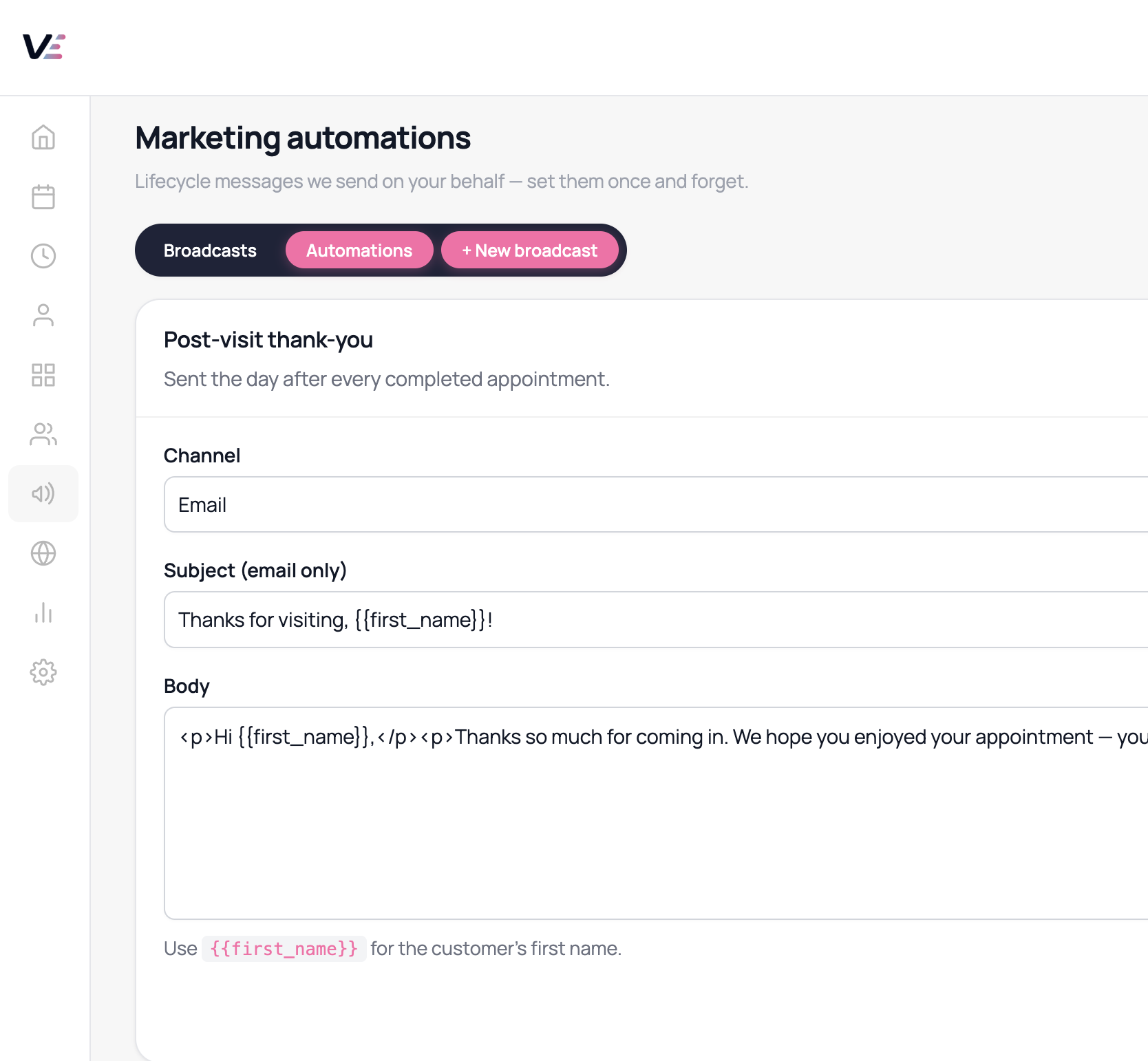 Velixa marketing automations dashboard